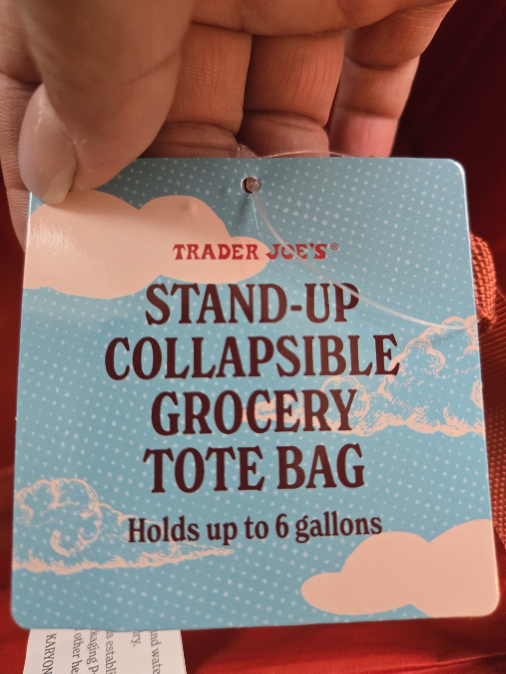 Trader Joe's Stand-Up Collapsible Grocery Tote in Red & Blue NWT - Picture 4 of 8